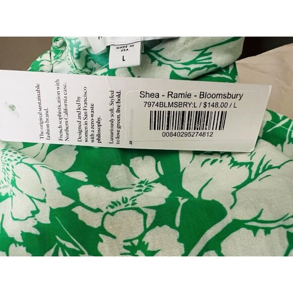 Amour Vert Women’s Shea Ramie Bloomsbury Size Large Green Floral Spring Top NWT - Picture 6 of 7
